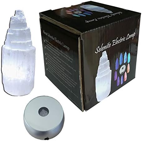 JIC Gem Clearance prirodna Selenitna lampa Mini bijela kristalna lampa od dragog kamenja 4 inča svjetlo za promjenu boje + korištenje baterija