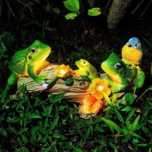 iRonrain Solar Garden Statues Frog, vanjski Art Decor Figurine vodootporan svjetla sa žabama Bird Mushroom & amp; cvijeće, vrt skulptura ukras za Spring Lawn Dvorište zahvalnosti Božić