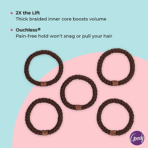 GOODY Volume Boost Ponytailers Elastics hair Tie for Fine Hair-5 Count , Brown-Auchless pain-Free Hair Accessories