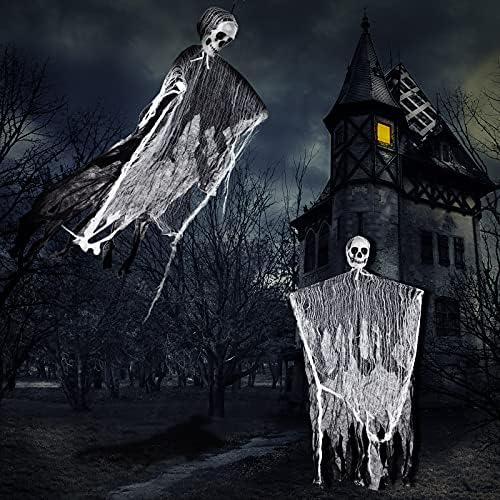 2 komada Halloween Ghost viseći ukrasi viseći kostur zastrašujući jezivi vanjski unutarnji dekor za Halloween potrepštine rekvizite ukrasi dvorišta Ukleta kuća dekoracija ulaza