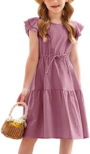 Arshiner djevojačka pamučna lanena haljina lepršavi rukav ljetne Ležerne haljine slojevite sarafan A-linije