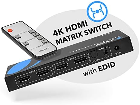 Orei 4K HDMI MATRIX prekidač 2 x 2, prekidač 18g Ultrahd podržava do 4k @ 60Hz i 1080p IR EDID HDCP 2.0 - daljinski upravljač