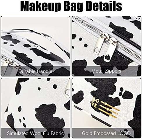 UOIXPUHUO torba za šminkanje s kravljim printom Set od 2, Prijenosna toaletna torba s kravljim printom