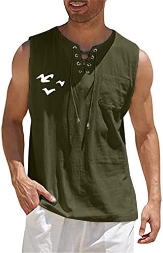 ZDDO MENS pamučni posteljini tenkovi za majice bez rukava na vratu grafički print casual opuštena fit plaža hippie prsluk