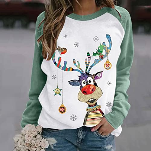 Nokmopo božićna dukserica za žene modni casual božićni print okrugli vrat dugih rukava pulover dukseri