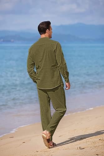 COOFANDY laneni Setovi za muškarce 2 komada dugačka košulja Dugi rukav i Ležerne hlače za struk na plaži