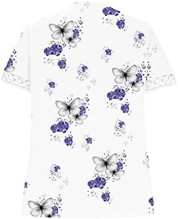 Žene ispis T košulje Vneck čipka Spandex bluze s kratkim rukavima Ležerne prilične perse za pero Jesen