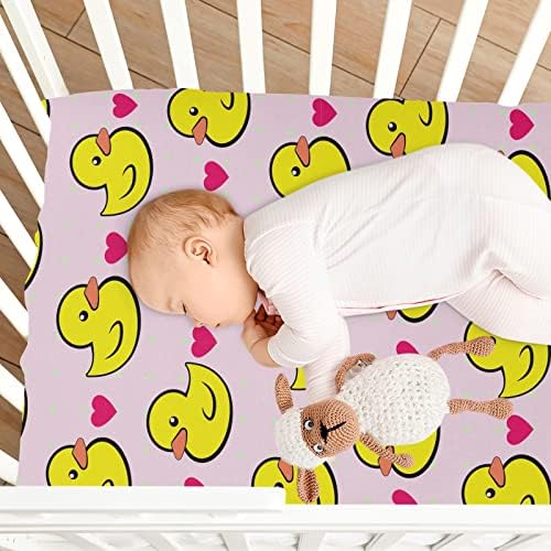 KICPOAY Opremljeni listovi krevetića patke i srca rastezljivi prenosni listovi za igranje za bebe za bebe, prozračan meki mini krevetić 39 x 27 u dječacima i djevojčicama
