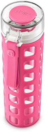 Ello Syndicate staklena boca za vodu sa preklopnim poklopcem na jedan dodir i zaštitnom silikonskom navlakom i omčom za nošenje, bez BPA, može se prati u mašini za sudove, Pink, 20oz
