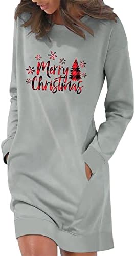 Ruziyoog ženska Casual dukserica Božić Santa štampana duge rukave Dress Shirts Mini pulover haljine sa džepovima