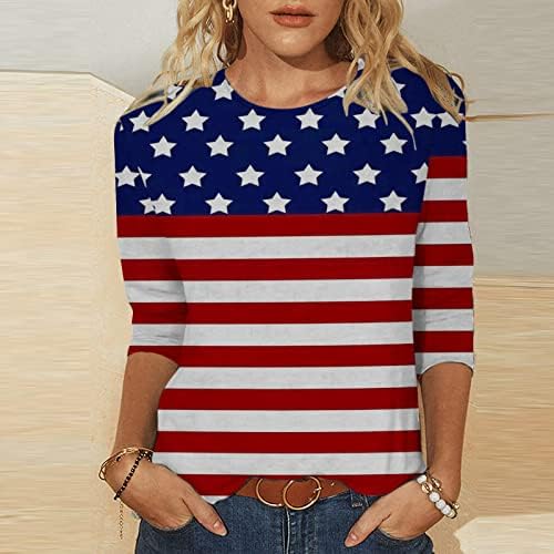 Majice za 4. jul za žene ljetni kratki rukav O vrat košulja američka zastava zvijezde prugasta
