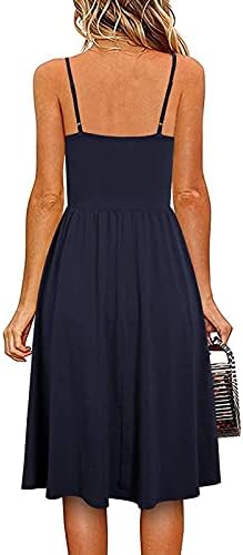 Sandresses za ženske casual haljine bez rukava Ljetna plaža haljina linijska špageta remena Boho haljina s džepovima