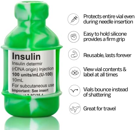 Sigurna zaštitna bočica za bocu / rukava za dijabetes, nikad ne rizikuju razbijanje vašeg inzulinske bočice, za višekratnu, izdržljivu, fleksibilnu silikonsku zaštitnu rupu, 2-pakovanje, kravato