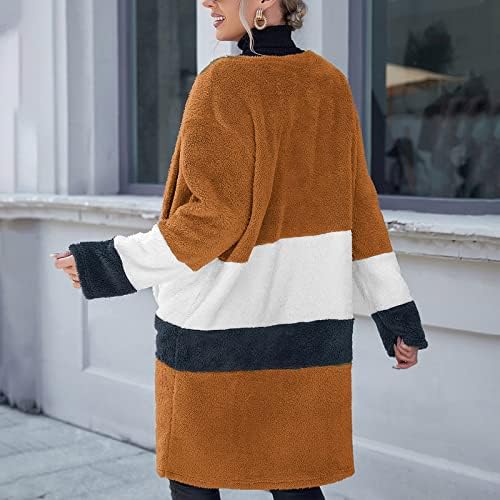 Ženski dugi otvoreni prednji kardigani prugasti blok u boji labavi runo pletene džempere kaput dugi kardigani za žene