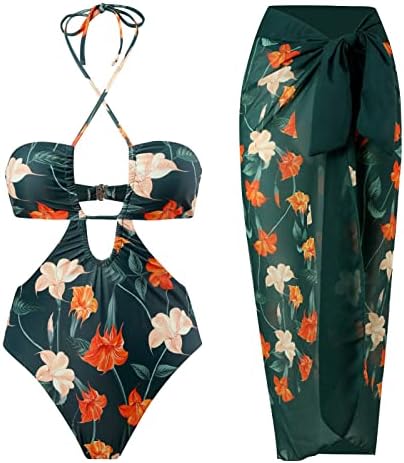 Monokini bikini Set za žene Sext open Front Floral Print kupaći kostim sa suknjom Halter vrat kupaći