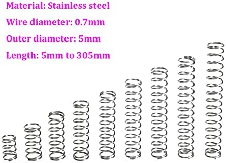 Kompresioni opruge pogodni su za većinu popravka i promjera žica 0,7 mm od nehrđajućeg čelika Spring Proljetni promjer 5 mm tlačna opruga dužina 5mm-305mm