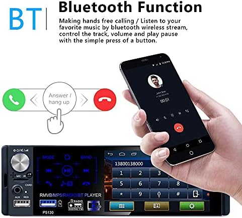 Podofo Single Din Car Stereo sa Bluetooth, 4.1 Auto radio sa sigurnosnim koserom, AM FM RDS radio, USB / AUX / TF ulaz, audio prijemnik sa upravljačem, mikrofonama