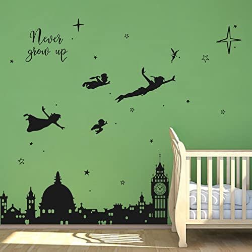 Runtoo Peter Pan zidne naljepnice Citati Big Ben Cityscape zidne naljepnice za dječju sobu Dječji vrtić zidni dekor