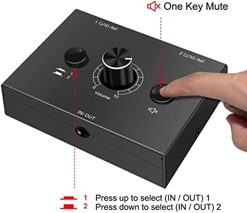 Audio Switcher 3.5mm Audio Selektor razdjelnika mini 2-in-1-out Audio Dijeljenje ručnog selektora Kompatibilni aktivni zvučnik