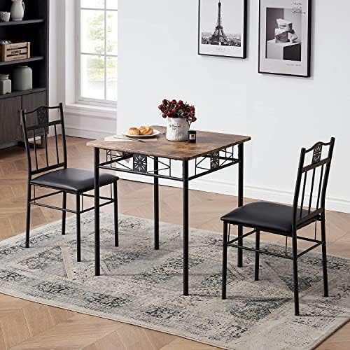 VECELO 3-dijelni trpezarijski drveni kuhinjski sto i setovi stolica za jastuke Pu za mali prostor, Retro Brown