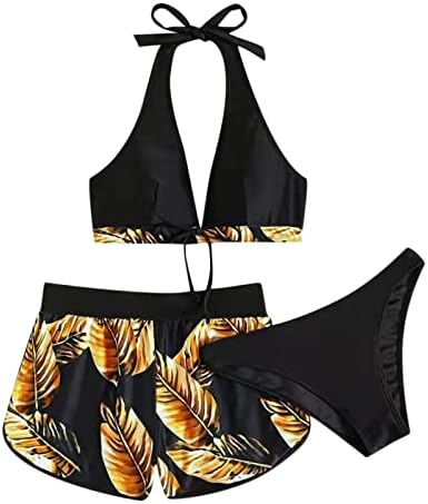 Ženski kupaći kostimi od 3 komada, ženski kompleti bikinija sa omotom od lista sa Halterom