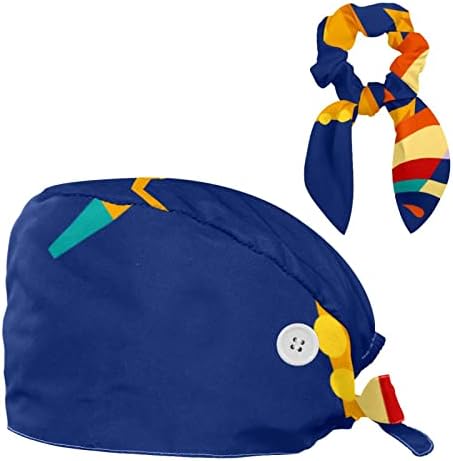 Yoyoamoy Podesiva radna kapa sa tipkama Vintage Orange Zigzag Stripes Bouffant Hat Elastična zavoja za zavoj
