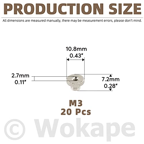 Wokape 20pcs M3 Knurled Thumb Nuts, niklovani željeza dugmad zakovica okrugli ruku vijak matice za 3d printer dijelova