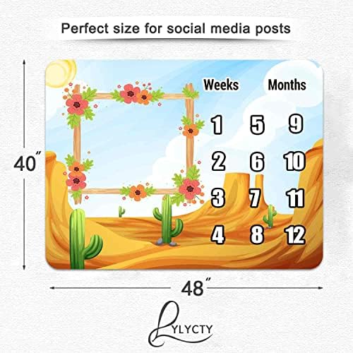 Lylycty za bebe mjesečna prekreta, cvjetna pozadina kaktusa Baby Swadling pokrivač, 48x40 inčni grafikon za rast dječjeg memorije pokrivač i foto okvir btgjly76