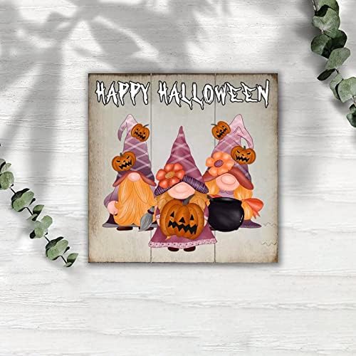 Atinarrogo Wood Sits Happy Halloween bundeve Gnome Wood Plakes Kotlić 8x8in zastrašujuća duh ukrasna