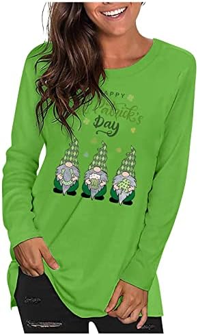 NOKMOPO žene Flannel majice Žene Ležerne prilike za ispis labavih okruglica Dugih rukava Patrick's Patrick's pulover tunike