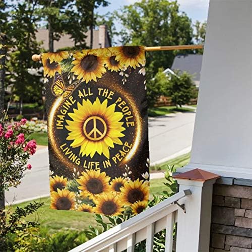 LSIWMSK hipi suncokret. Zamislite sve ljude koji žive život u Zastavi mira 3D Print vertikalna dvostrana dekoracija Doma vanjski vrt vrt dvorište travnjak Zastava 12,5 X 18 inča