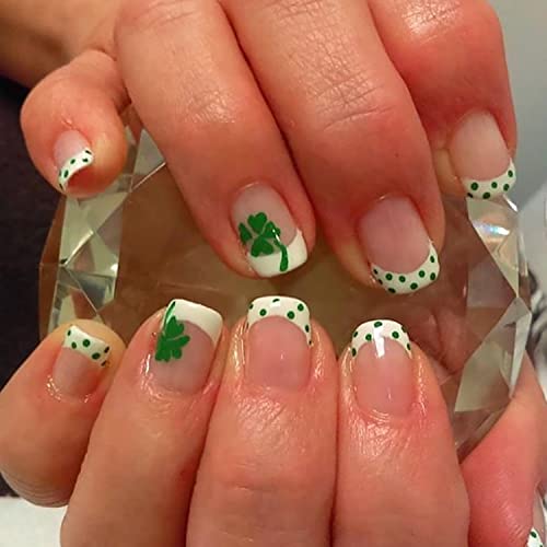Dan Svetog Patrika presa na noktima kratki kvadratni lažni nokti francuski vrh zelena djetelina dizajnira sjajne umjetne akrilne nokte ukrasi za nokte za žene djevojke