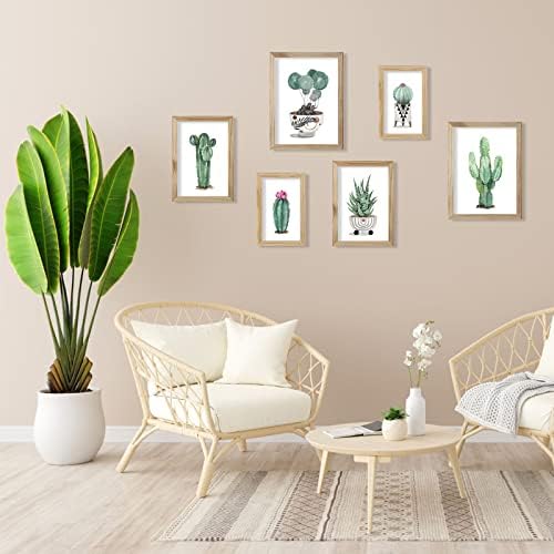 Boho Cactus Canvas Wall Art: boemska sočna slika zelene biljke uokvirena, 6 komada slika tropskih Kaktusa za uređenje spavaće sobe u dnevnom boravku