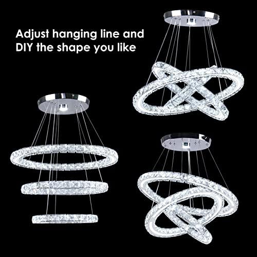 CXGLEAMING LED lusteri moderna plafonska lampa 3 prstena Podesiva Kristalna Privjesna lampa plafonska viseća za dnevni boravak trpezarija spavaće sobe Hall