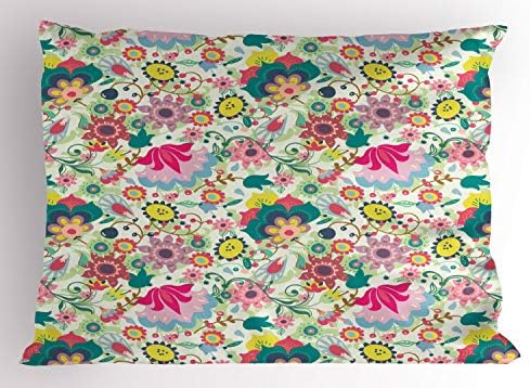 Ambesonne cvjetni jastuk sham, šareni botanički motivi s raznim cvjetovima i lišćem, dekorativne jastučnice za