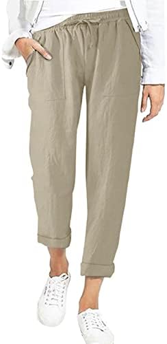 Meymia ženske pamučne pantalone casual visoke boje pune boje slim fit navodno struk plaža obrezana