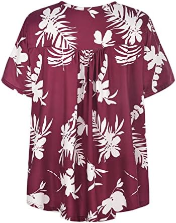 Charella Hawaiian plaža T Ženske kratkih rukava V izrez Spandex Flower Loot Fit Plus size Bluuzes Thirts Ladies V0