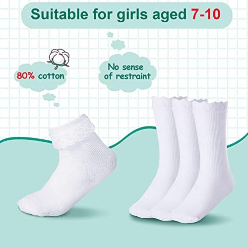 Satinior 6 parovi djevojke ruffle čarape bijele djevojke čipke čarape s rukavima ruffled djevojke haljine čarape za djevojku djevojke djevojke