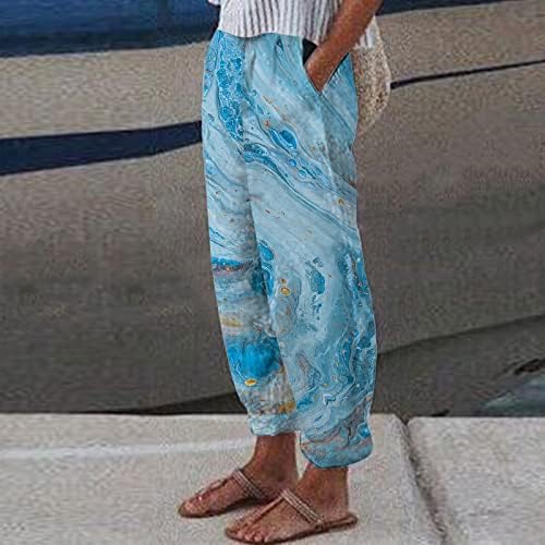 XinShide posteljine za žene cvjetne ispise konusne harem pantalone sa džepovima casual casual elastične struke labave plaže Capri pantalone