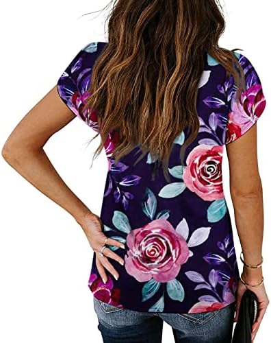 COMIGEEWA Lounge Bluze za teen djevojke Ljeto Jesen kratki rukav dubokim V-u kvadratnim grafičkim bluzema T majice žene 2023 7p
