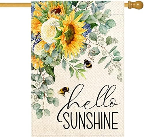 Baccessor Hello Sunshine suncokretova kuća Zastava dvostrano 28x40 inča, proljeće ljeto suncokretov eukaliptus