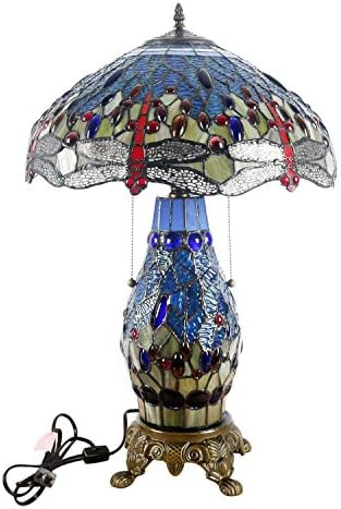 Skladište Tiffany T18275TGRB Dragonfly osvijetljena baza u Tiffany stilu, 26 x 18 x 18, plava i crvena stolna lampa, jedne veličine