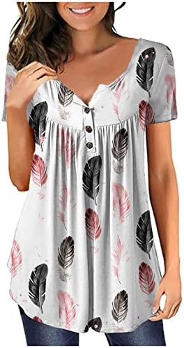 Bluza Tshirt za žensku jesen ljeto odjeća kratki rukav pamuk v dugme za vrat dolje gore grafički Tee Q8