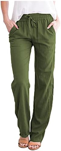 Wocachi ženske pamučne posteljine hlače elastični visoki struk široki noga Palazzo salon za crtanje struka casual pantalone sa džepom