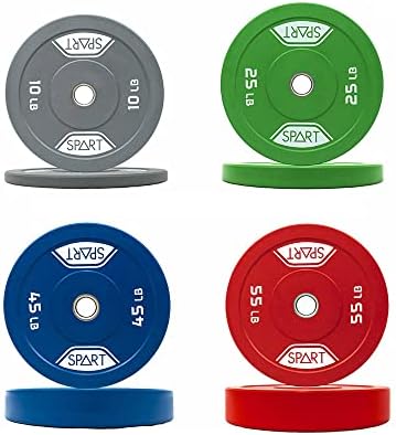 SPART gumena ploča branika kodirana u boji 2 inčne ploče za utege sa umetkom od nerđajućeg čelika za Olimpijski trening snage sa utegom, dizanje tegova i Crossfit,Set od 270 lbs