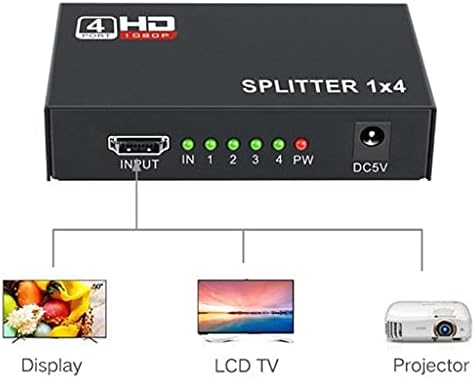 JAHH HDMI razdjelnik 1 X 4 HDMI-kompatibilni pretvarač razdjelnika 1 u 4 Out HD 1.4 razdjelnik Amplifier HDCP 1080p dvostruki ekran