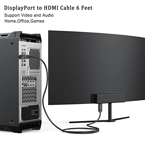 DisplayPort na HDMI HDTV kabl 6 stopa, UVOOI jednosmerni DisplayPort dp na HDMI kabl muški na muški Adapter 1080p podržava Video i Audio-pozlaćen