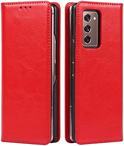 Zouzt Premium kožna torbica za Samsung Galaxy Z Fold2 5G novčanik Flip Cover case sa utorom za kartice stalak za postolje od prave kože magnetno odvojivo kućište kompatibilno sa Samsung Z Fold2 Red