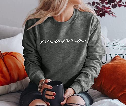 Womens Crewneck Dukserica Mama Pismo Ispis Dugih rukava Labavi modni pulover