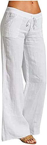 Rushaibar ženske pamučne posteljine duge lounge hlače visoke strukske crkvene labave ležerne pantalone sa džepovima